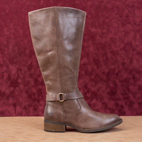 Born Women Saddler Brown Leather Wide Calf Riding Strap Knee Boots sz 9 - Picture 4 of 10